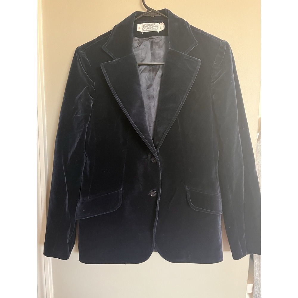 Vintage The Villager Blue Velvet Blazer Jacket Women's‎ Size 10 (fits 4-6)